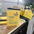 Load image into Gallery viewer, Yellow swedish sponge with black butterfly and teal betty white quote two reusable cleaning cloths eco friendly