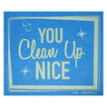 Load image into Gallery viewer, Blue textured bright colored swedish sponge cloth with clever compostable cleaning text you clean up nice and stars