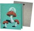 Load image into Gallery viewer, Clards eco-friendly greeting card - Fungi Frog on red polka dot mushroom green card - turns into 2 reusable sponge cleaning cloths