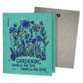 Load image into Gallery viewer, Green Greeting card Gardening good for the Soil, great for the SOUL. With floral hand-drawn illustration. Clards—greeting turns into cleaning cloth. soakitup.shop