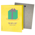 Load image into Gallery viewer, Yellow textured swedish sponge cloth greeting card featuring green gift box and you are a gift text by clards
