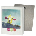 Load image into Gallery viewer, Clards eco-friendly greeting card - a goat wearing a crown and 'you goat girl' text, - turns into 2 reusable sponge cleaning cloths on a white background.