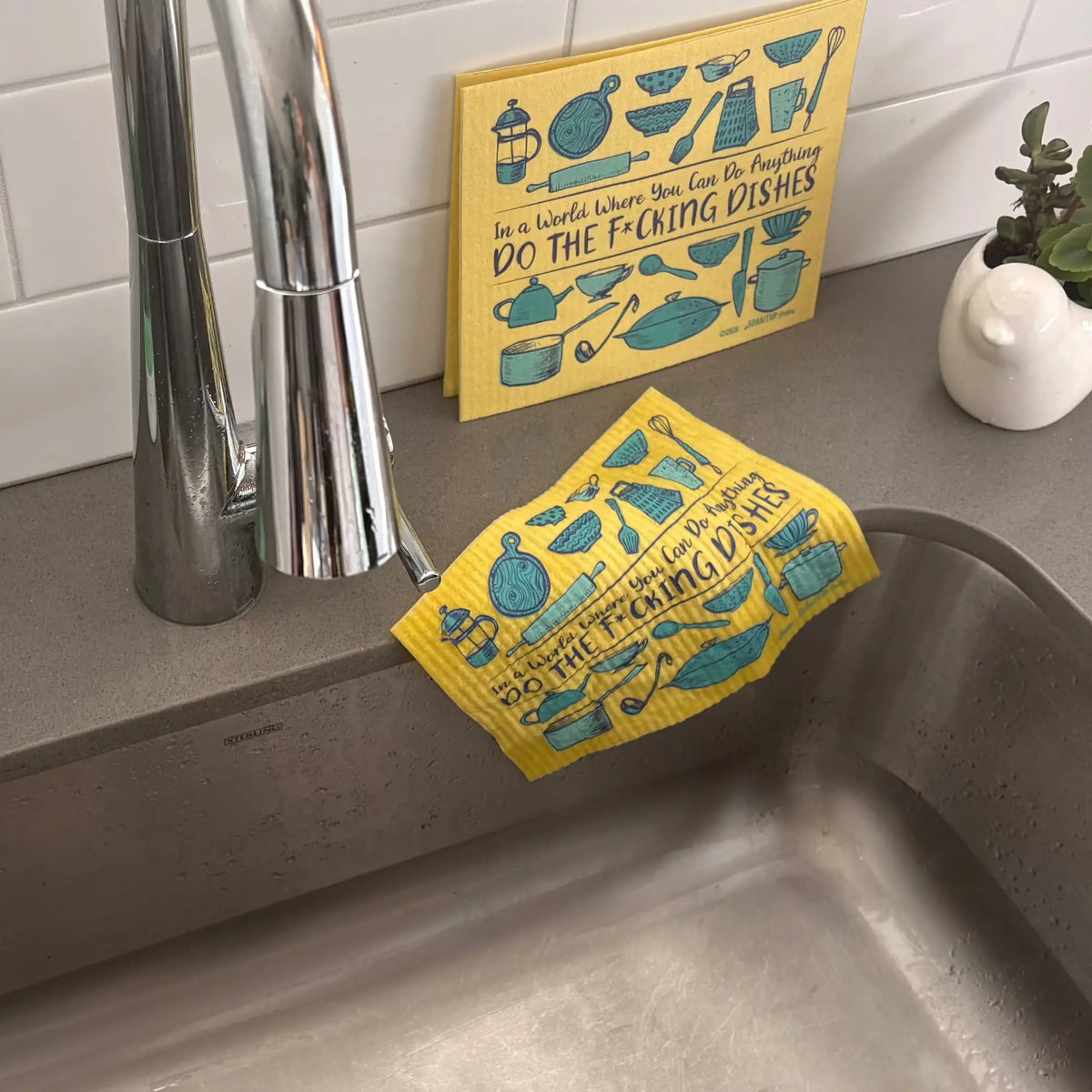 Swedish dishcloths in use