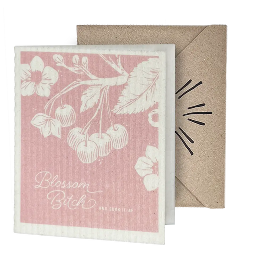 Card with floral design and text on pink background