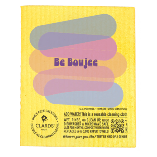 Yellow reusable cleaning cloth with colorful wavy stripes from brave beautiful bestie bitch bring it eco greeting card sponge cloths