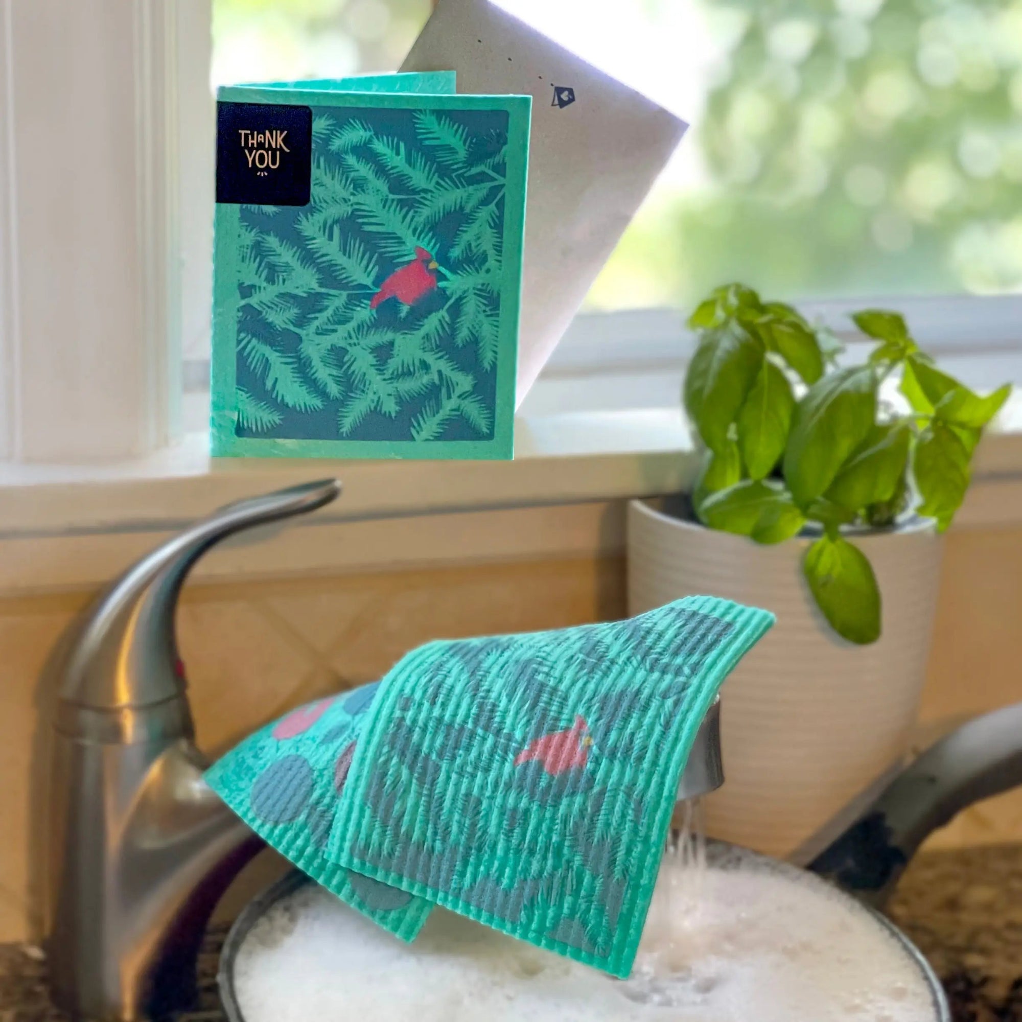 Cardinal Branches Clards—Greetings that Clean Up - greeting that turn into reusable cleaning cloths from soakitup.shop