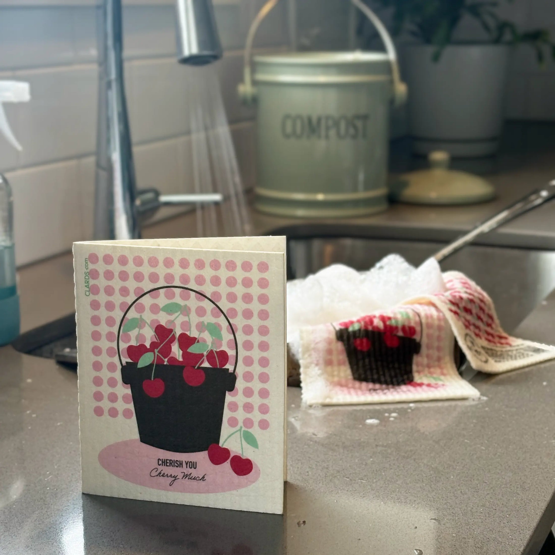 Cherish You Cherry Much 2-in-1 Greeting Clard® & Eco Cloth
