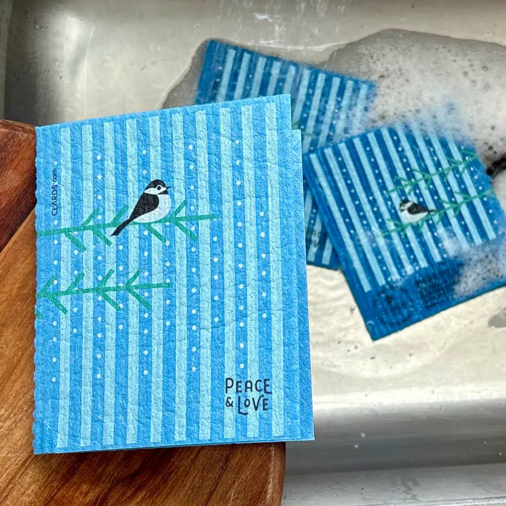 Chickadee Peace & Love Greeting Turns Into a Cleaning Cloth