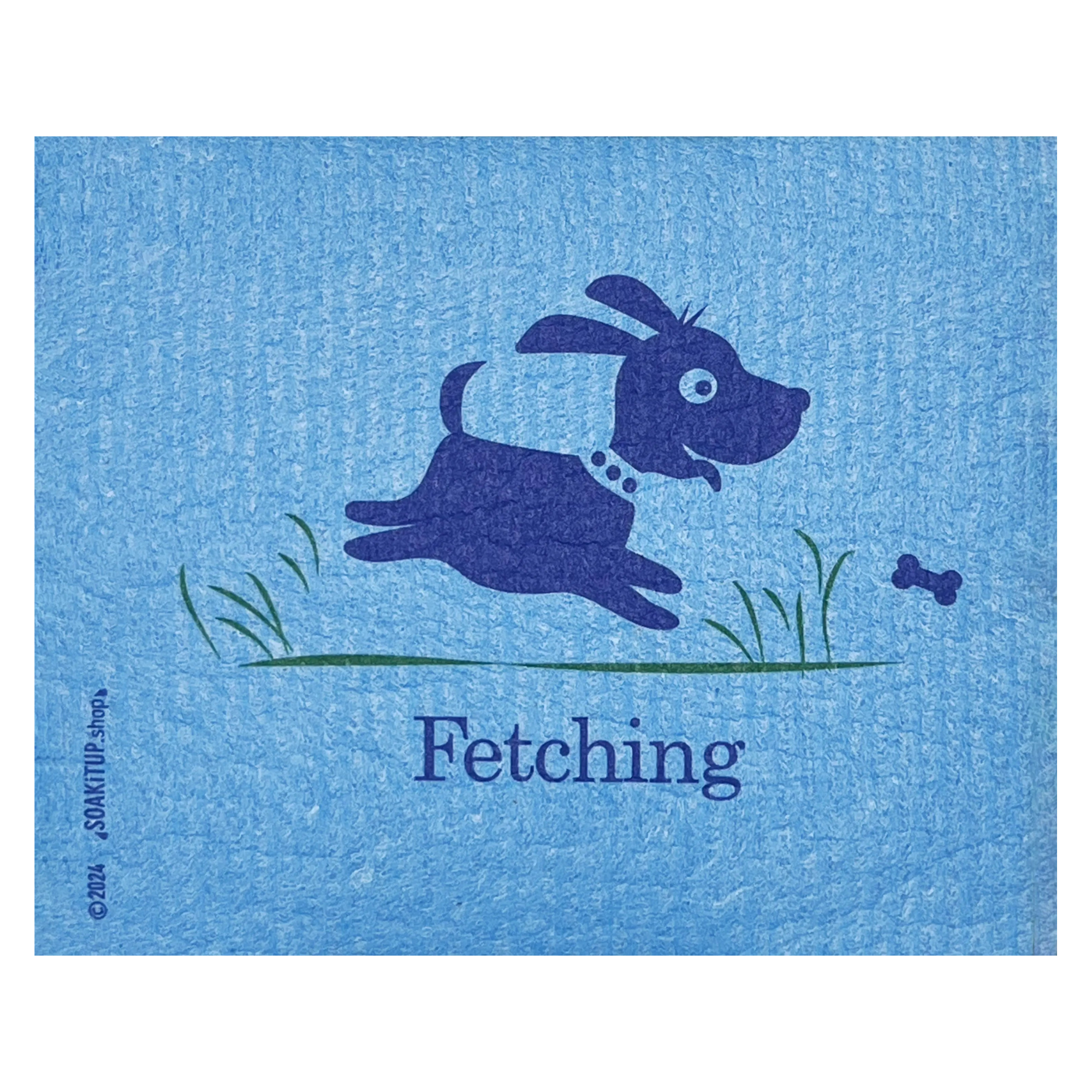 Fetching Dog blue Swedish Dishcloth soakitup.shop