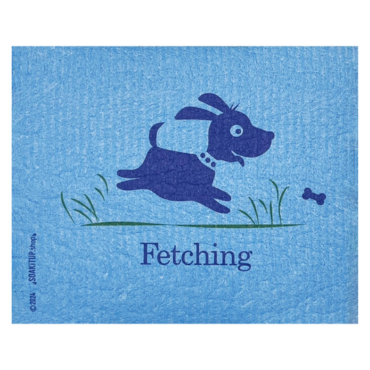 Fetching Dog blue Swedish Dishcloth soakitup.shop