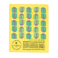 Load image into Gallery viewer, Yellow reusable swedish sponge cloth with teal gift box pattern from soak it up greeting card turns cleaning cloths
