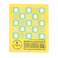 Load image into Gallery viewer, Yellow reusable clards cleaning cloth with white house pattern on teal squares guilt-free greeting card microwave safe
