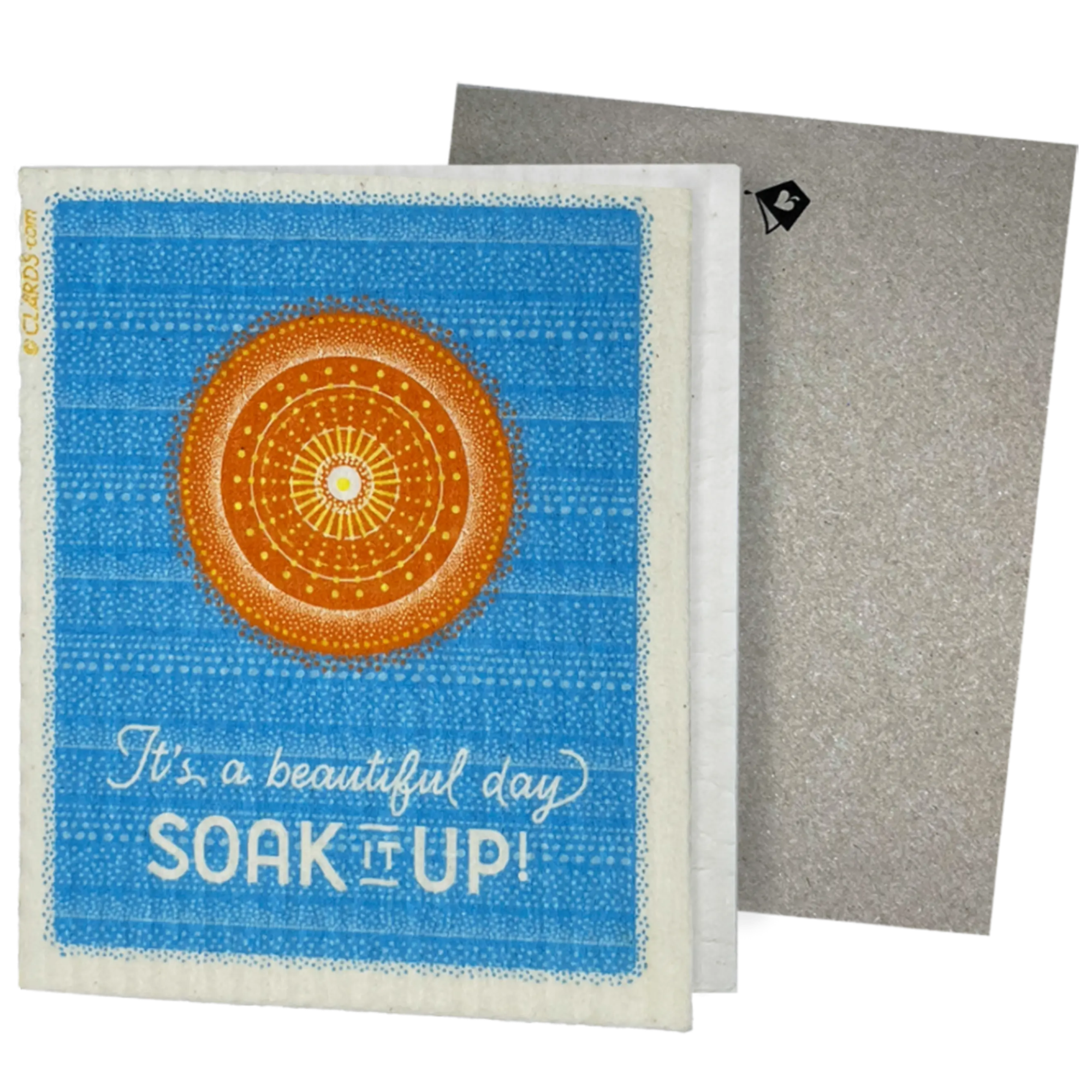 Clards eco-friendly greeting card - mid mod sunshine its a beautiful day soak it up text - turns into 2 reusable sponge cleaning cloths.