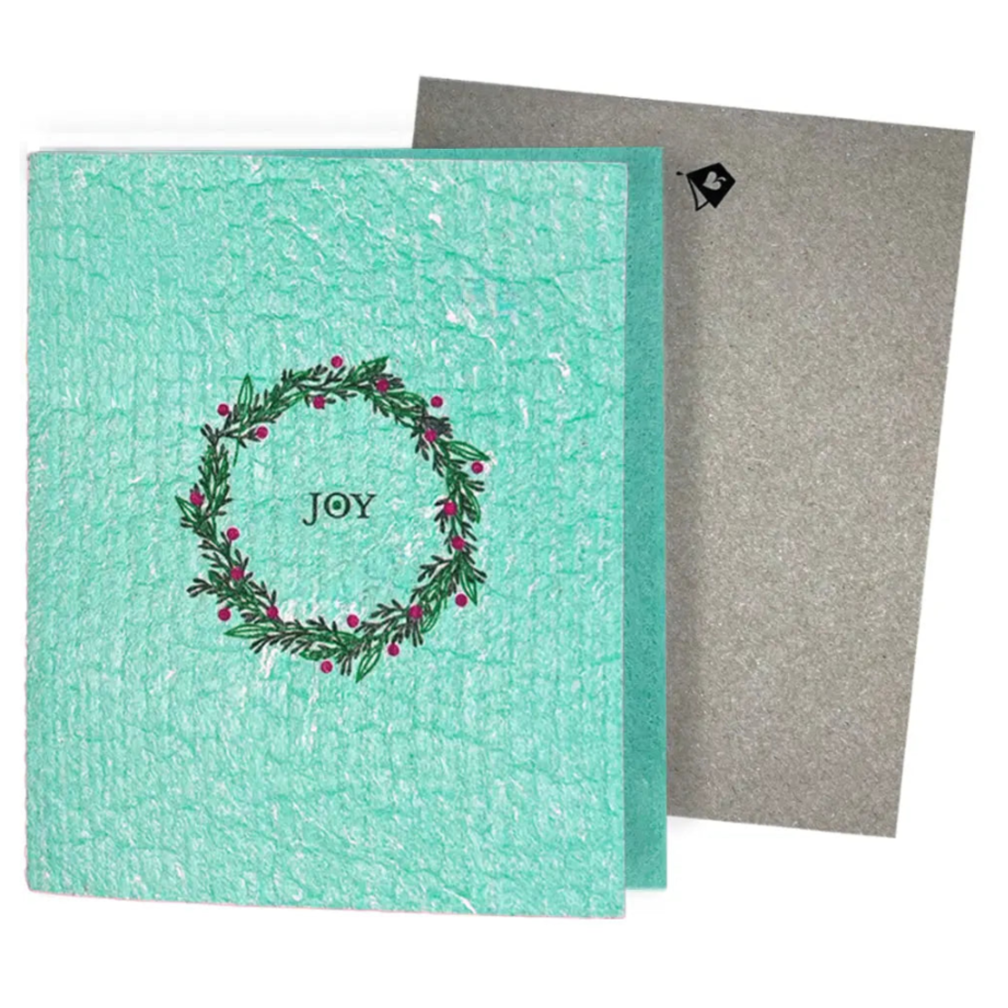 Joy Holiday Wreath Clard—Greetings that turn into reusable cleaning cloths soakitup.shop