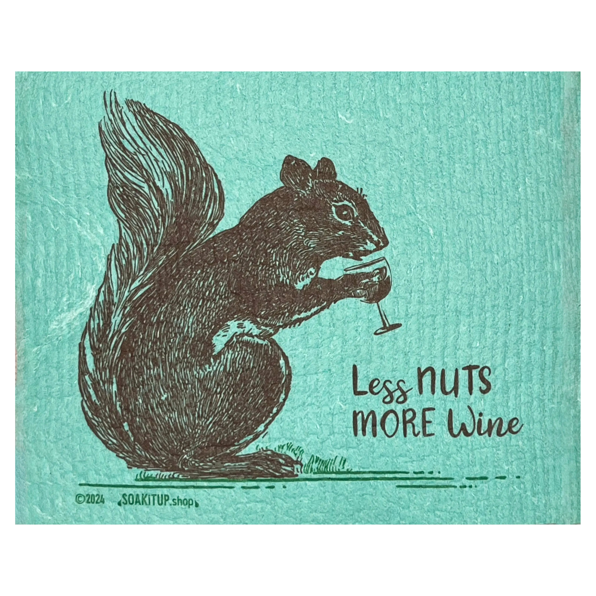 Less Nuts More Wine Squirrel Vintage Etching - Swedish dishcloth Soak iT Up
