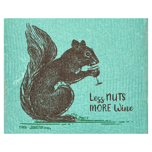 Less Nuts More Wine Squirrel Vintage Etching - Swedish dishcloth Soak iT Up