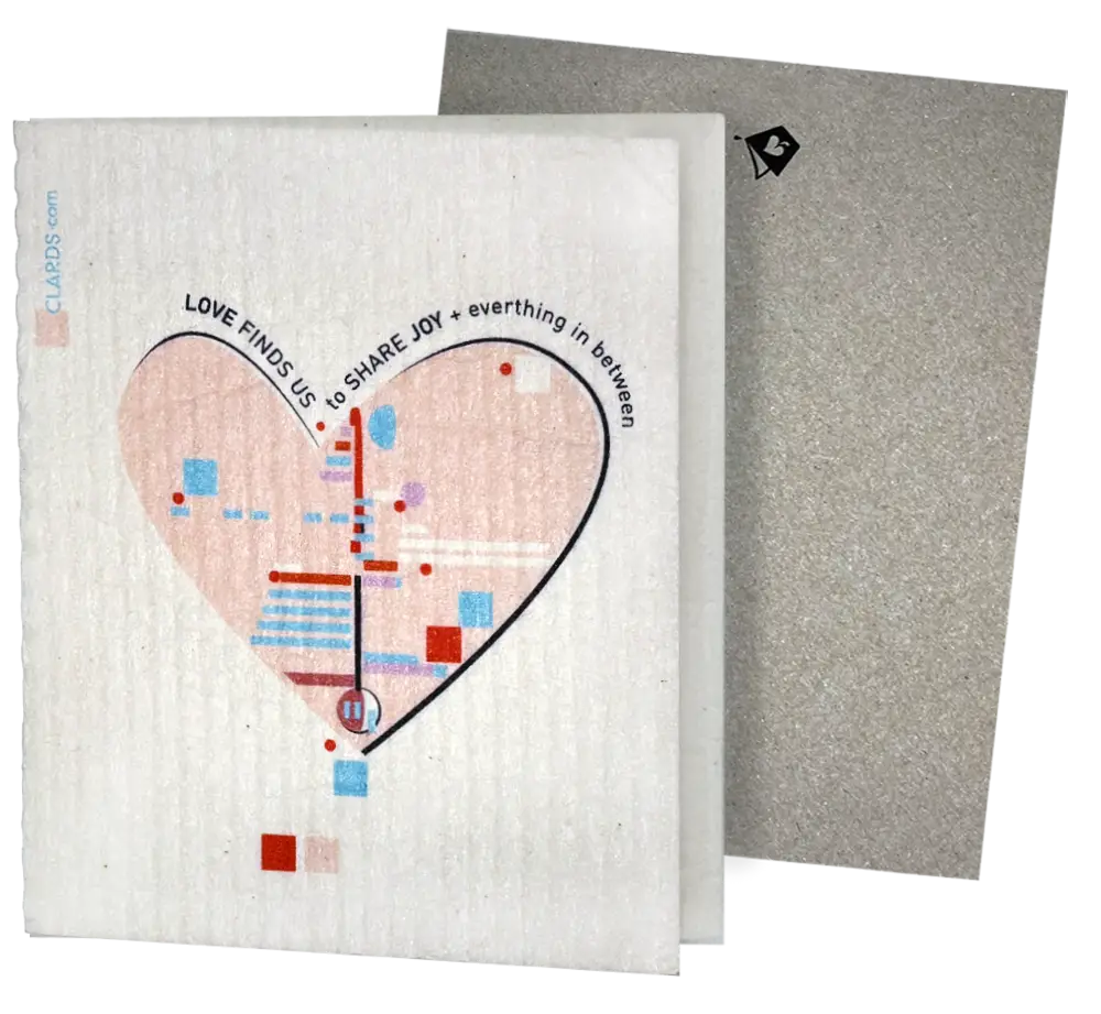 Love Finds Us –Greeting Card Turns Swedish Sponge Cloth