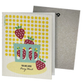 Load image into Gallery viewer, Card with strawberry design and text 'You are loved Berry Much' on a yellow polka dot background, with envelope. Clards eco-friendly greeting card turns into 2 reusable sponge cleaning cloths.

