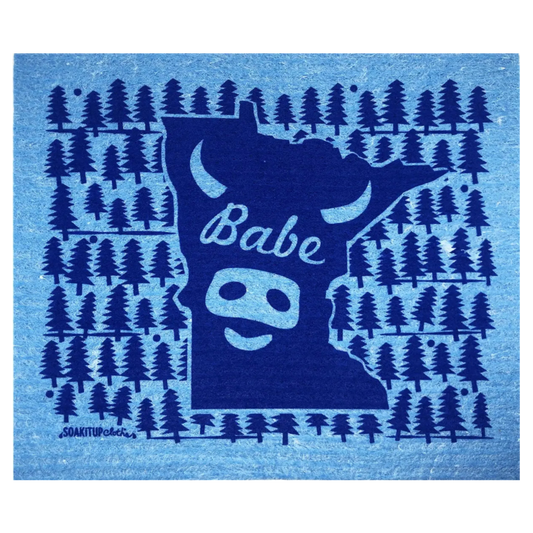 Minnesota Babe in shape of state blue Swedish dishcloth from soaktup.shop 