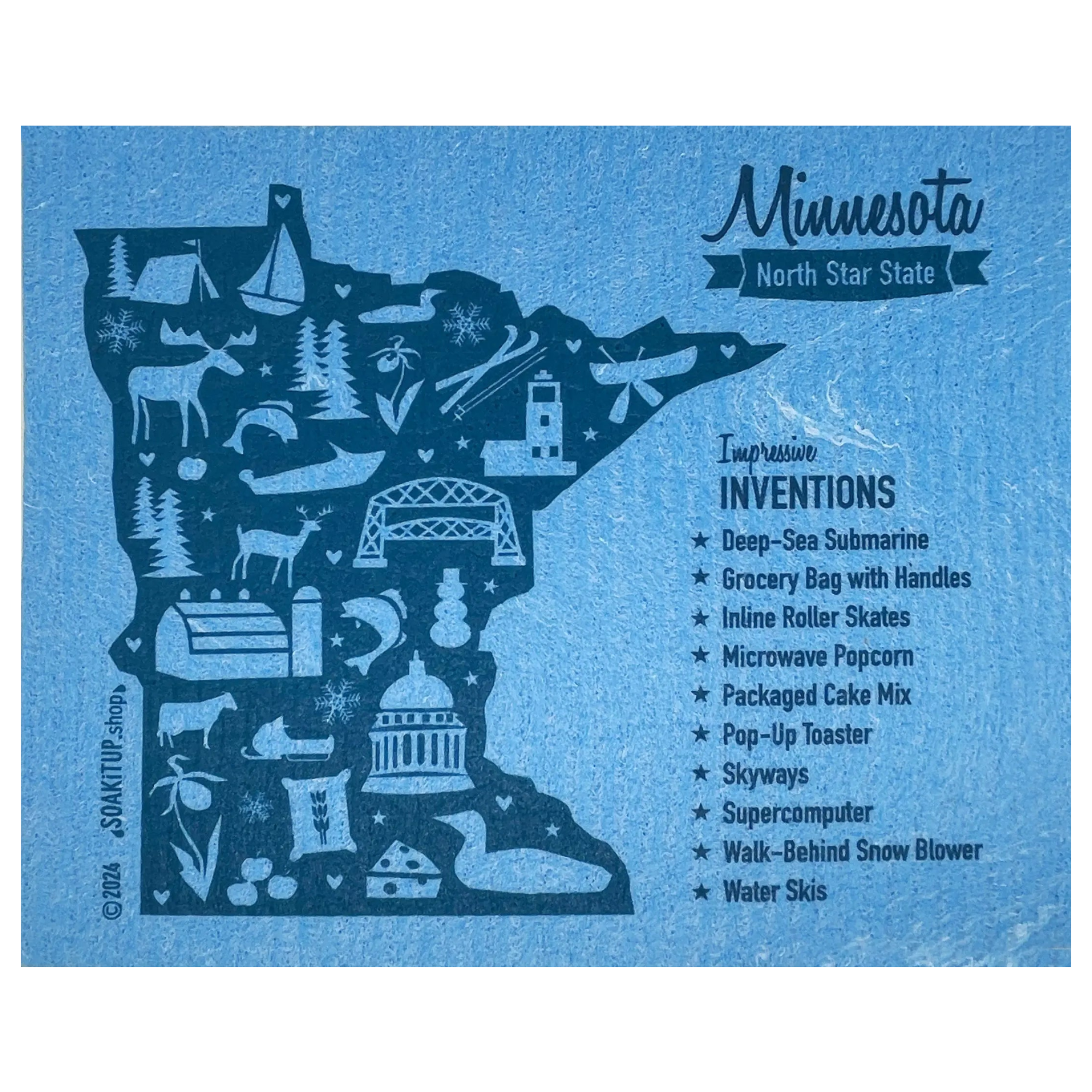 Minnesota Impressive Inventions Map - Swedish Dishcloths Soakitup.shop