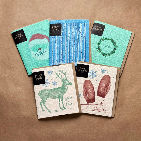 SAVE Eco-Greeting turn Cleaning Cloths-Spring for Happy Holidays | Soak iT Up Clards®