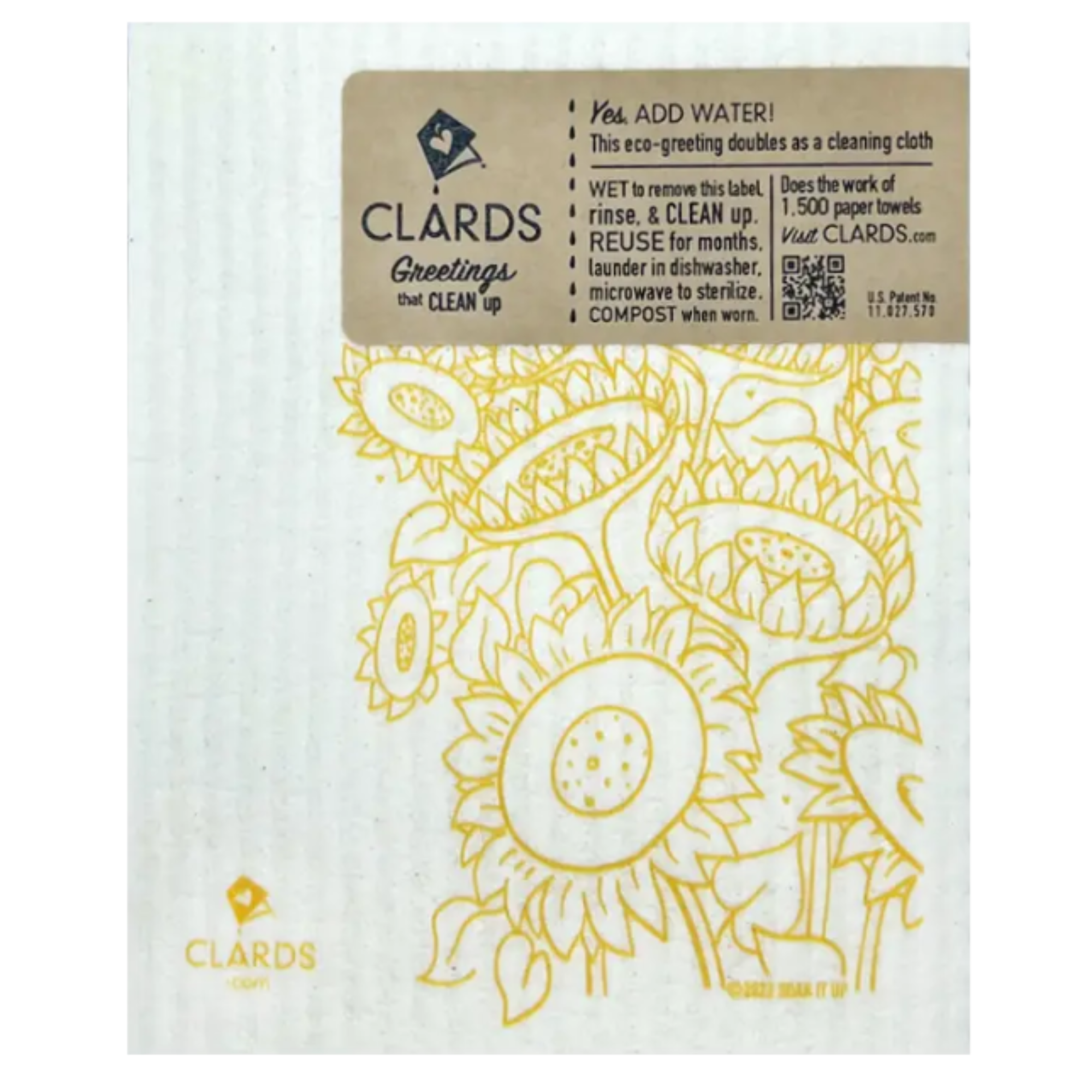 Status Crow with Sunflowers Clards—Greetings that turn into reusable cleaning cloths soakitup.shop