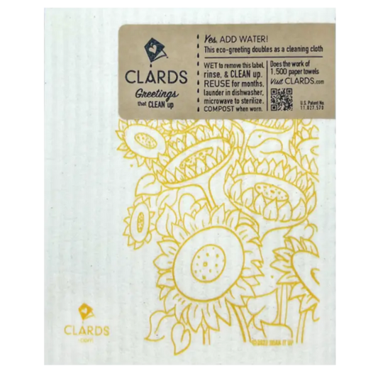 Status Crow with Sunflowers Clards—Greetings that turn into reusable cleaning cloths soakitup.shop