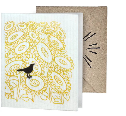 Sunflowers Status Crow Greeting Card Turns Into a Swedish