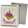 Load image into Gallery viewer, Clards eco-friendly greeting card - cake illustration and text 'You take the cake'  - turns into 2 reusable sponge cleaning on a white background
