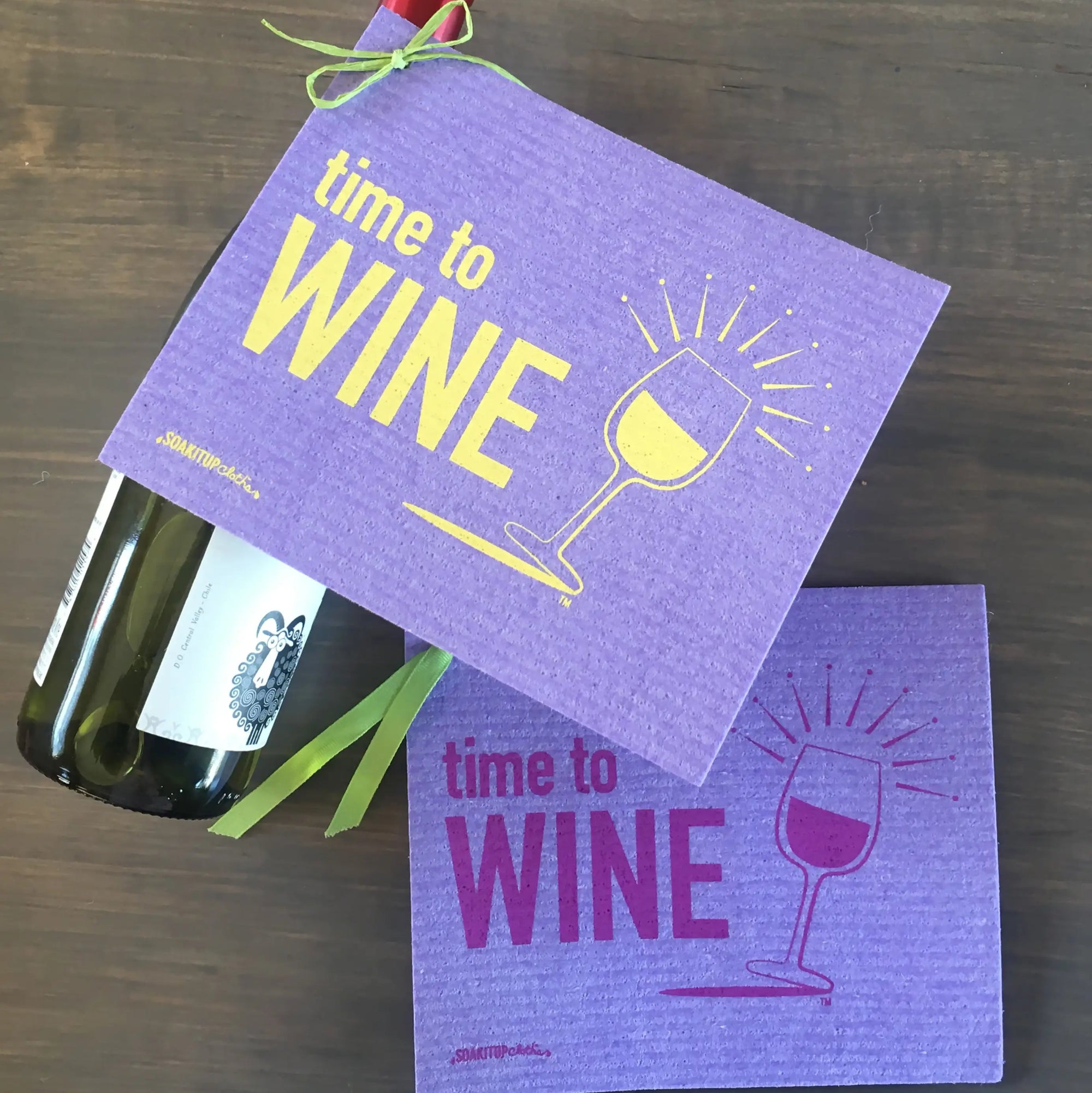 Purple time to wine reusable white swedish dishcloth with yellow and magenta design for white wine lovers soakitup.shop