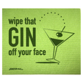 Load image into Gallery viewer, Bright green "Wipe That GIN Off Your Face" text with martini illustration Swedish dishcloths from Soakitup.shop
