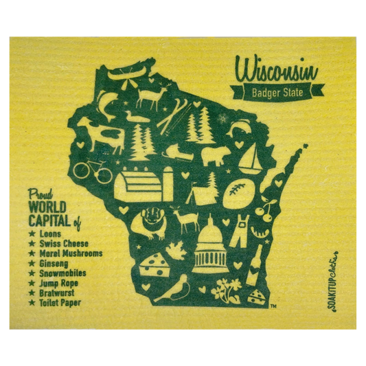 Wisconsin Badger State Proud World Capital of Loons, Ginseng, Snowmobiles, Jump Ropes, Bratwurst, and toilet paper Swedish dishcloths Soakitup.shop